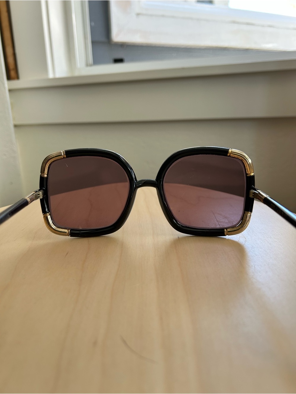 Vintage 70’s Ted Lapidus Oversized Sunglasses Black and Gold Made in France - Picture 3 of 6